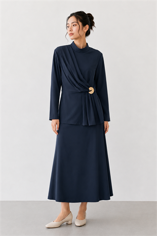 Bir Yanı Toka Detaylı Pantolonlu Takım 14496 - F.Navy
