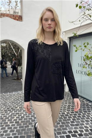 V Detay Taşlı Anne Bluzu 27127 Siyah