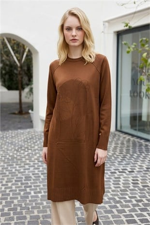 Ön Çiçek Baskılı Tunik 36231 Taba