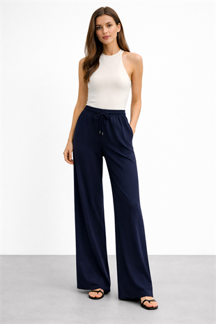Beli Lastikli Kordonlu Pantolon X-272 - Lacivert