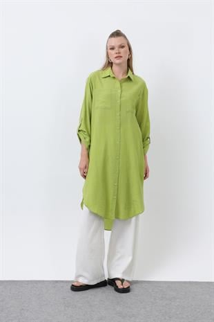 Kendinden Çizgi Detaylı Tunik 10686 - Olive