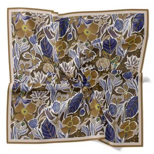 Levidor I-1142 Çiçek Baskılı Twill İpek Eşarp - Olive