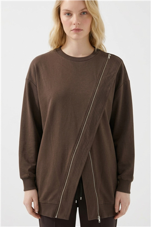Fermuar Detaylı Tunik 10771 Browni