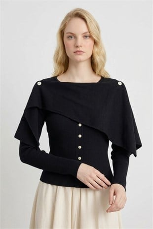 Fitilli Düğmeli Hırka 146029 Siyah