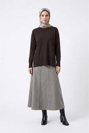 Armine Trend 26KTD415 Ön Dik Çizgi Detaylı Tunik Kahverengi