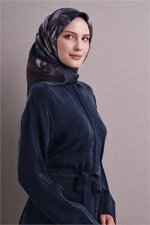 Armine 9611 Büyük Çiçekli Saf İpek Twill Eşarp Mor
