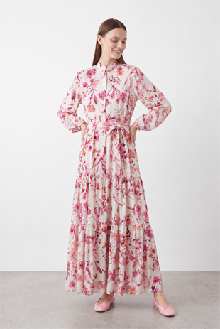 Desenli Elbise 12717 - Pembe