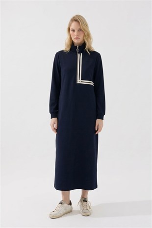 Şerit Geçişli Elbise 12732 F.Navy
