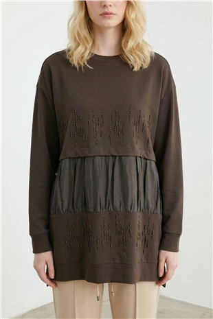 Dik Taş Baskılı Tunik 10825 Browni