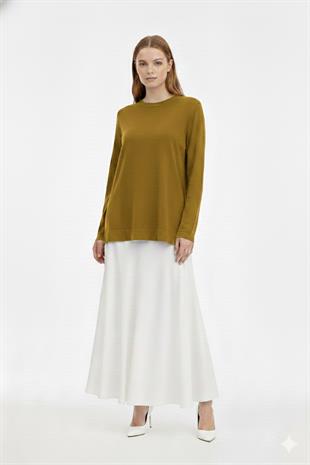 Nuss 902 Etek Üstü Oval Kesim Tunik - Zeytin Yeşili