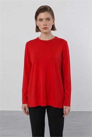 Nuss 902 Etek Üstü Oval Kesim Tunik - Kırmızı
