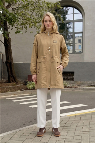Bir Yanı Taş Baskılı Büzgülü Kap 1634 Camel Kap STELLA STORE 