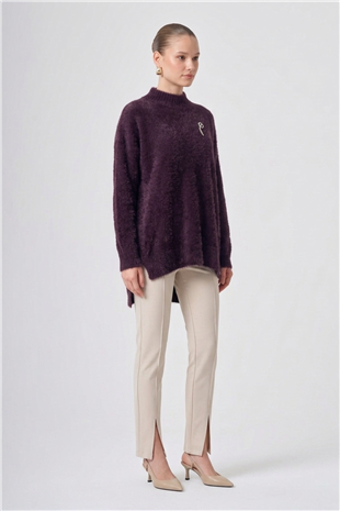 Nuss 102 Balıkçı Yaka Angora Kazak Bordo