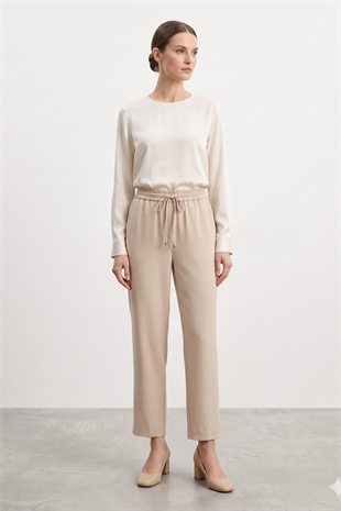 Sentez 5660 Vega Beli Lastikli Pantolon - Taş