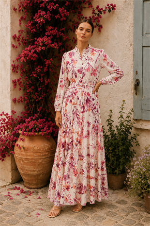 Desenli Elbise 12717 - Pembe