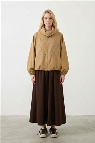 Çiçek Nakış Baskılı Kap 9316 Camel