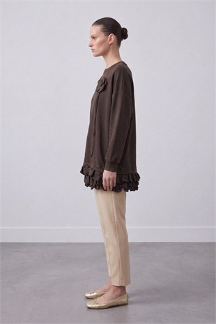 Yaka Çiçek Aplikeli Tunik 10815 Browni