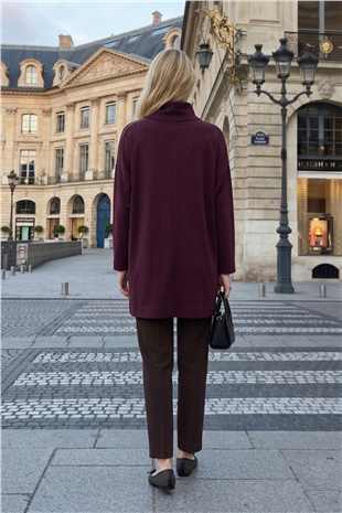 Avenna 26KA411 Yakası Triko Garnili Tunik Bordo