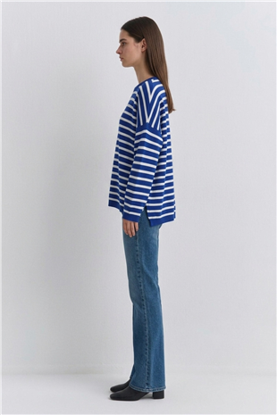 Çizgili Tunik 146049 Saks - Beyaz