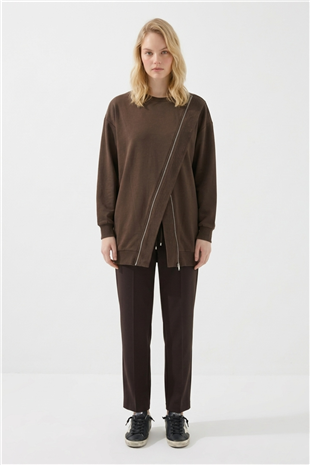 Fermuar Detaylı Tunik 10771 Browni