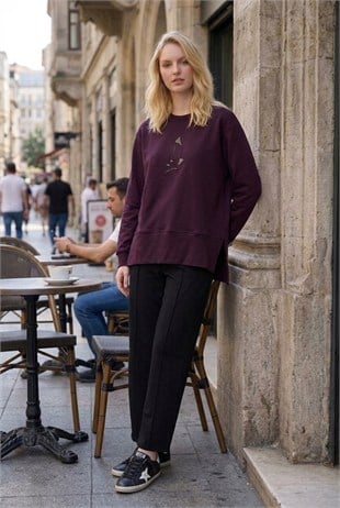 Kuş Baskılı Tunik 1000 Mürdüm