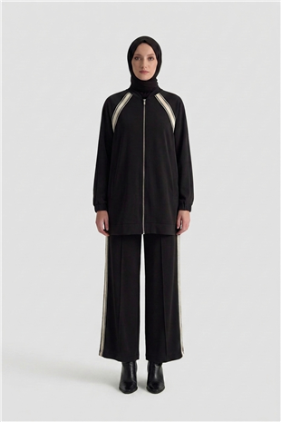 Armine Trend Ribana Detaylı Modal Pantolonlu Takım Siyah