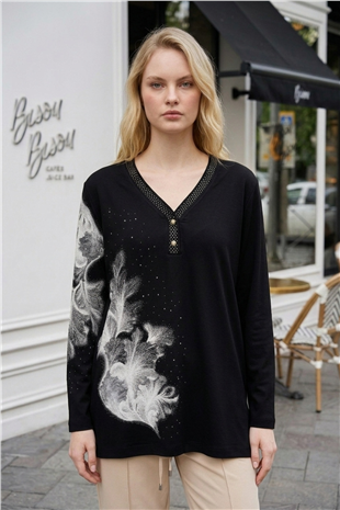 Çiçek Baskılı Anne Bluzu 27094 Siyah