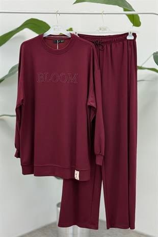 Tonaton Nakış Ve Taşlı Etiketli Takım 0035078 - Bordo