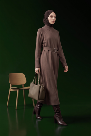 Armine Trend 26KTD911 Kemer Detaylı Elbise Mocha