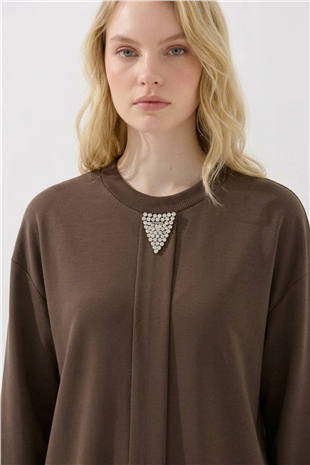Ön Taş Baskılı Tunik 10821 Browni