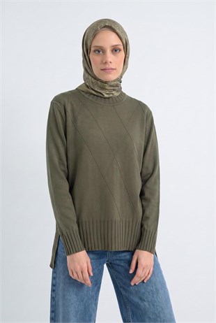 Armine Trend 26KTD415 Ön Dik Çizgi Detaylı Tunik Haki