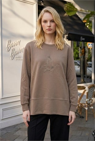 Kuş Baskılı Tunik 1000 Vizon Tunik QİMENE 