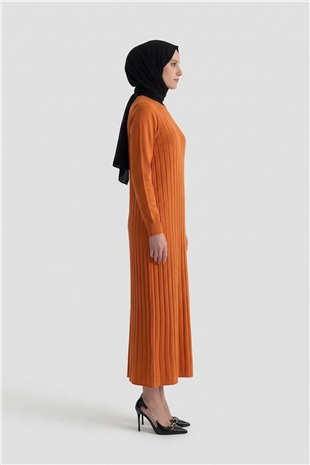 Armine Trend 25KTD901 Kendinden Şerit Detay Elbise Şeftali