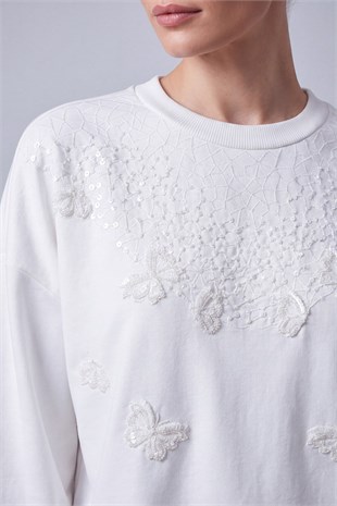 Kelebek Desenli Tunik 10808 Ekru