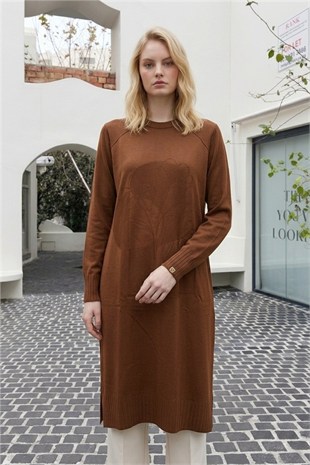 Ön Çiçek Baskılı Tunik 36231 Taba