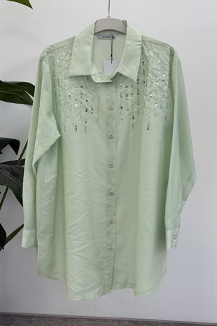 Omuzu Boncuk Detaylı Tunik 10794 - Mint Yeşili
