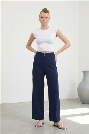 Fermuar Detaylı Pantolon 18228-1 F.Navy