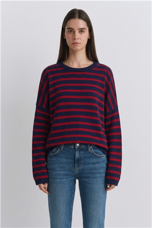 Çizgili Tunik 146049 Lacivert - Kırmızı