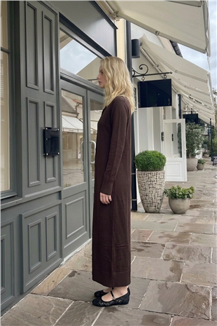 Düğme Detaylu Tam Boy Hırka 36338 Kahve