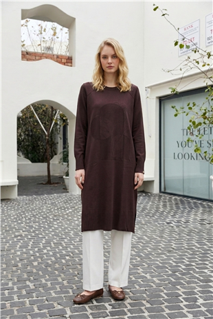 Ön Çiçek Baskılı Tunik 36231 Kahve