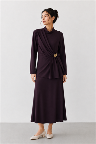 Bir Yanı Toka Detaylı Pantolonlu Takım 14496 - Burgundy