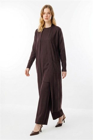 Armine Trend 26KAD601 Basic 3 lü Pantolonlu Takım Kahverengi