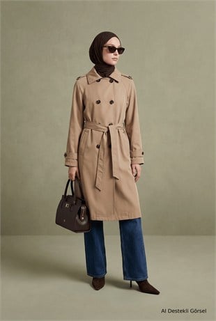 Armine Trend 26KT728 Araboy Çift Düğme Detay Trenç Camel