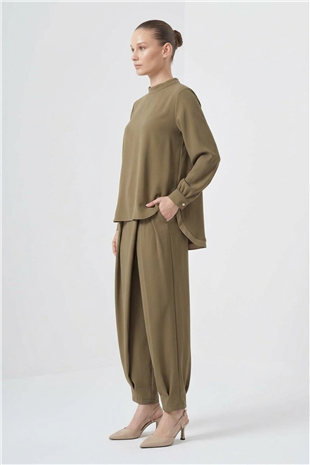 Nuss 1071 Pile Detay Pantolonlu Takım Olive