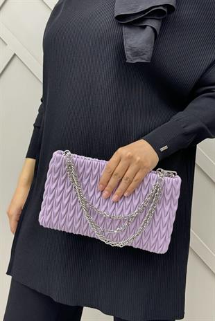 Bürümcük Görünümlü Clutch Çanta 17333 - Mor