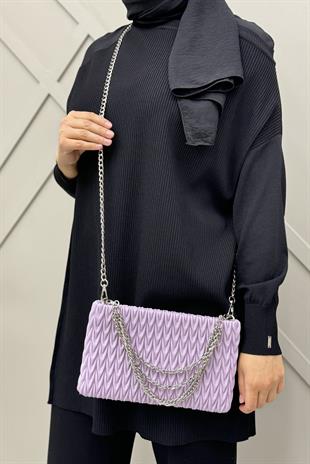 Bürümcük Görünümlü Clutch Çanta 17333 - Mor