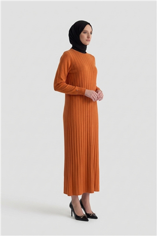 Armine Trend 25KTD901 Kendinden Şerit Detay Elbise Şeftali