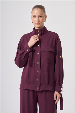 Nuss 1083 Yan Bağcık Detaylı Pantolonlu Takım Mürdüm