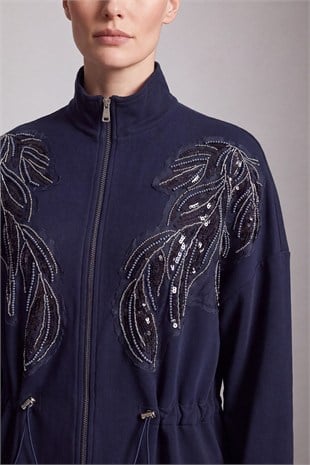 Payet İşlemeli Büzgülü Tunik 10836 F.Navy