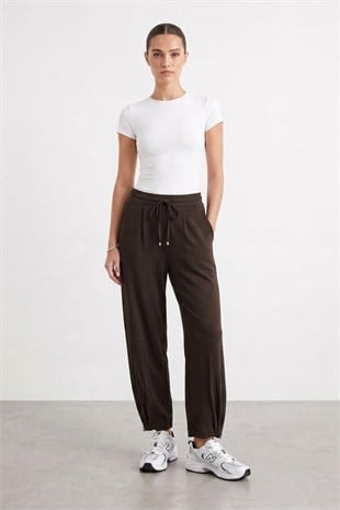 Paçası Büzgü Detay Pantolon 18322 Browni